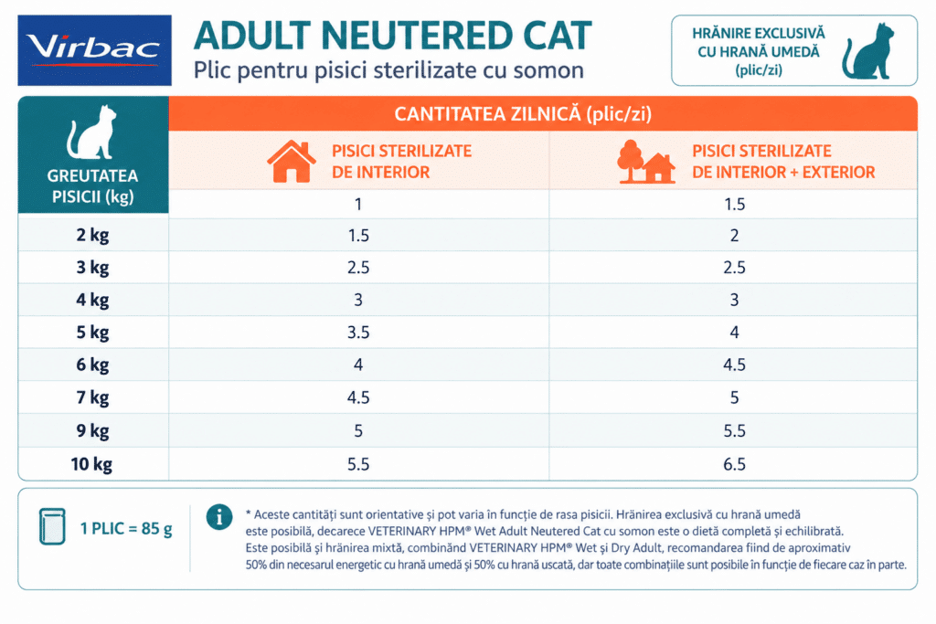 Virbac Adult Neutered- plic pentru pisici cu somon- Mod de administrare
